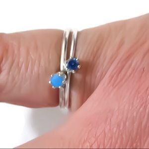 Set of 2 Sapphire & Blue Opal Stackable Rings 2-13